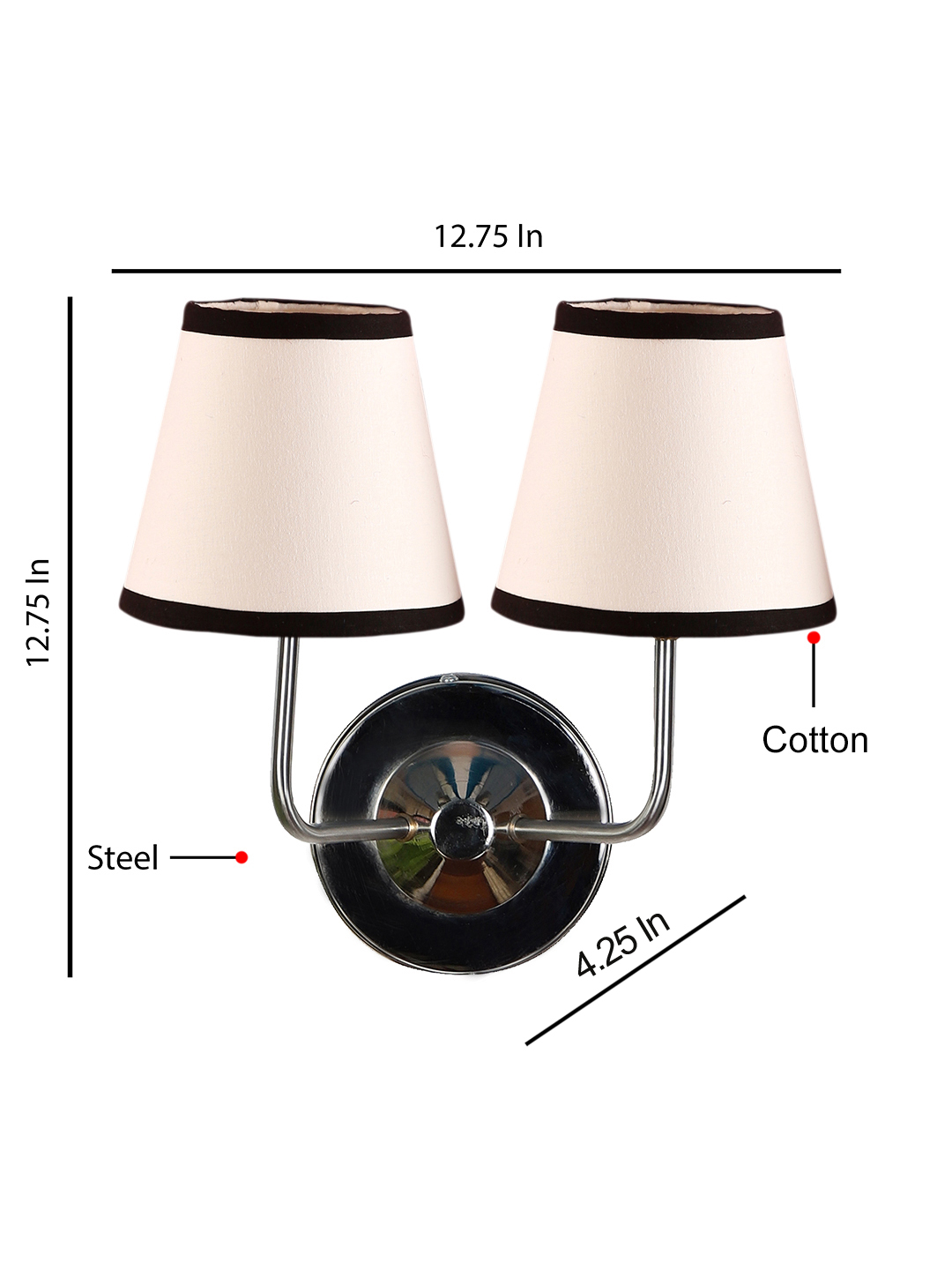 Ambika Home Dual Off White Cotton Wall Mounted Lamp with Steel Base Decorative Wall Lamp for Living Room, Bedroom & Hallway - Image 8