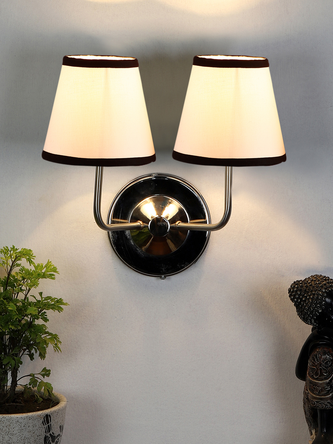 Ambika Home Dual Off White Cotton Wall Mounted Lamp with Steel Base Decorative Wall Lamp for Living Room, Bedroom & Hallway - Image 11