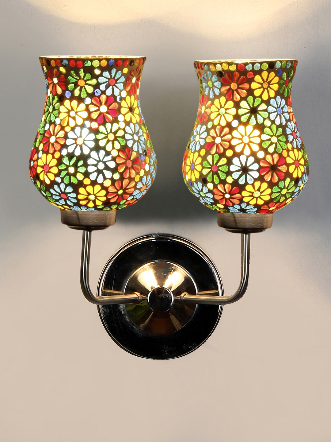Ambika Home Dual Multicolor Mosaic Glass Wall Mounted Lamp with Steel Base Decorative Wall Lamp for Living Room, Bedroom & Hallway - Image 6