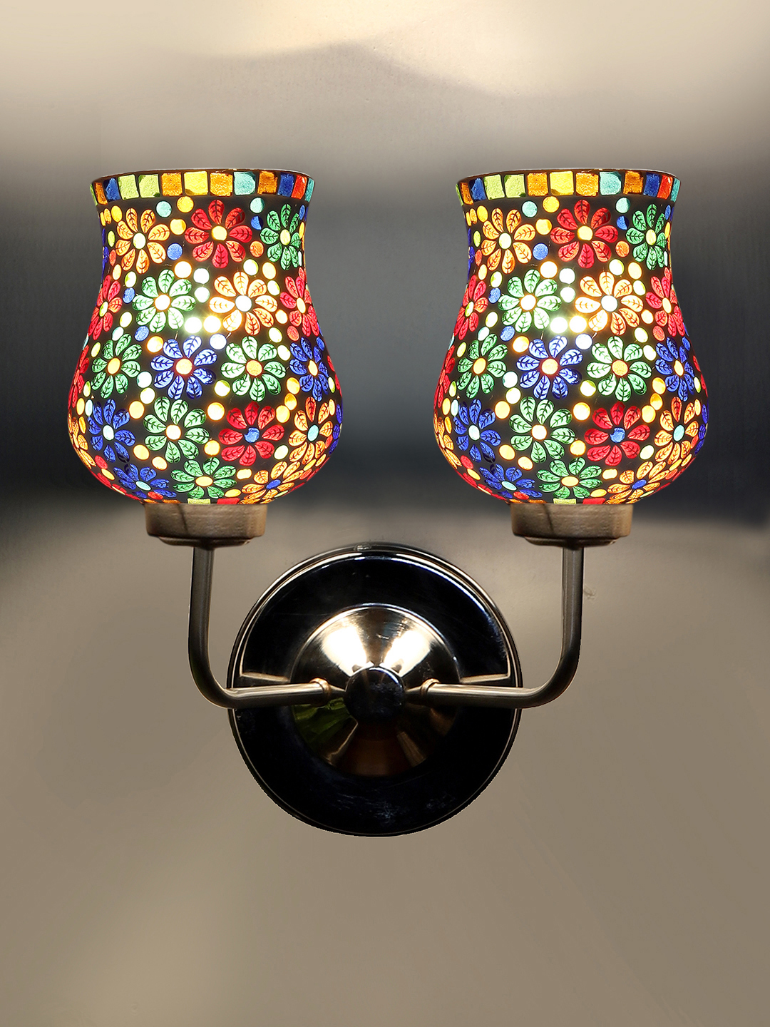 Ambika Home Dual Multicolor Mosaic Glass Wall Mounted Lamp with Steel Base Decorative Wall Lamp for Living Room, Bedroom & Hallway - Image 7