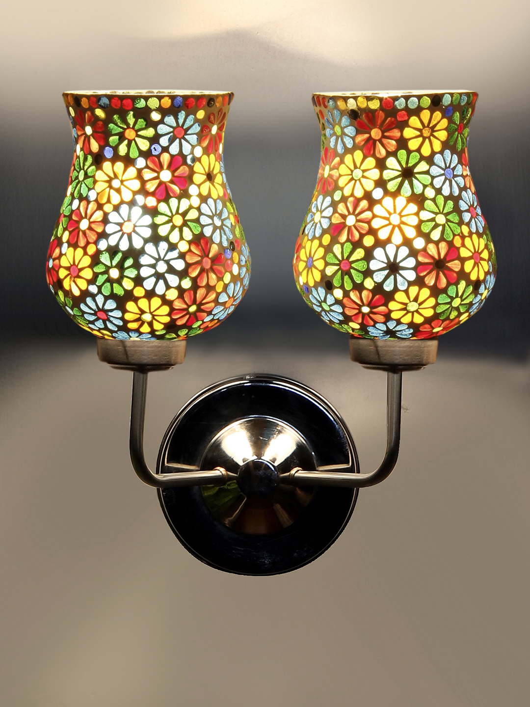 Ambika Home Dual Multicolor Mosaic Glass Wall Mounted Lamp with Steel Base Decorative Wall Lamp for Living Room, Bedroom & Hallway - Image 7