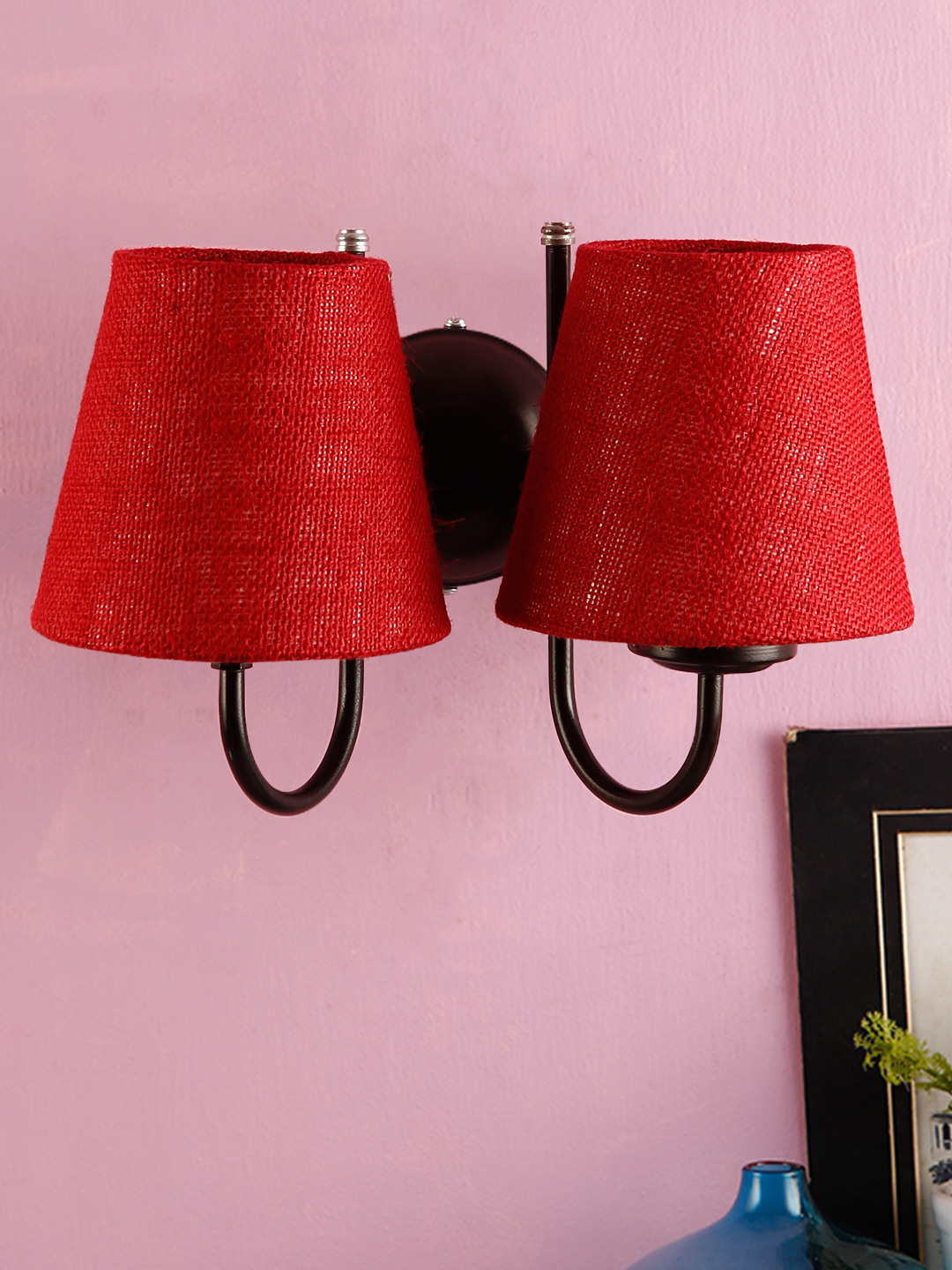 Ambika Home Dual Maroon Jute Wall Mounted Lamp Iron Base Decorative Wall Lamp for Living Room, Bedroom & Hallway - Image 2