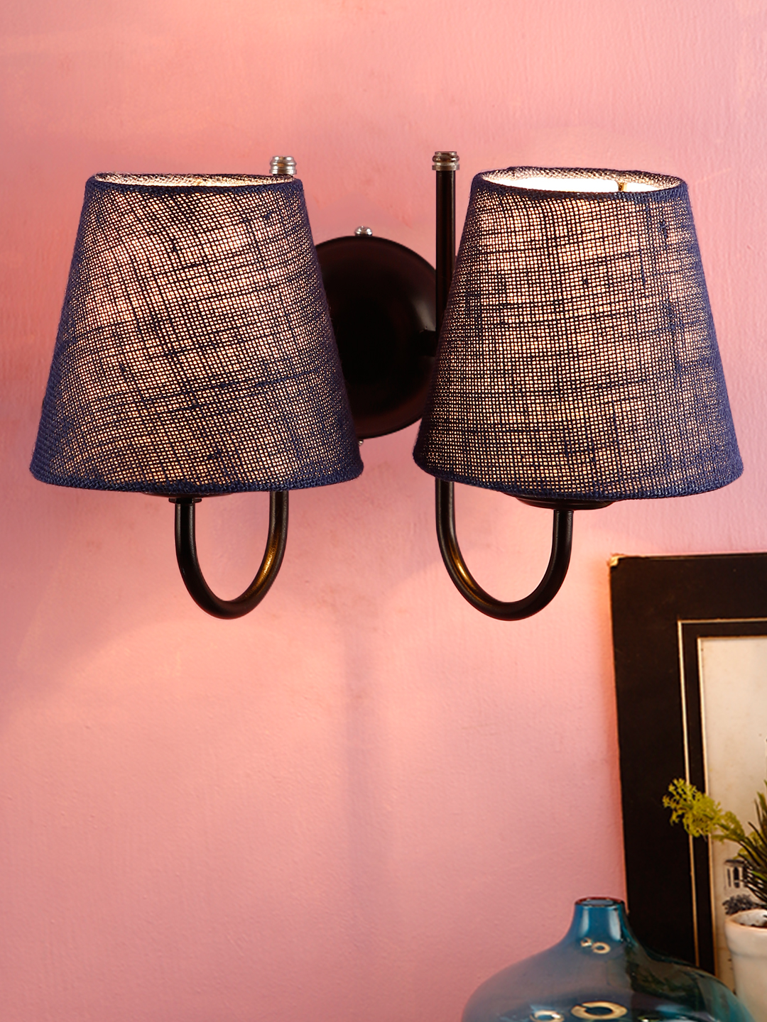 Ambika Home Dual Blue Jute Wall Mounted Lamp Iron Base Decorative Wall Lamp for Living Room, Bedroom & Hallway