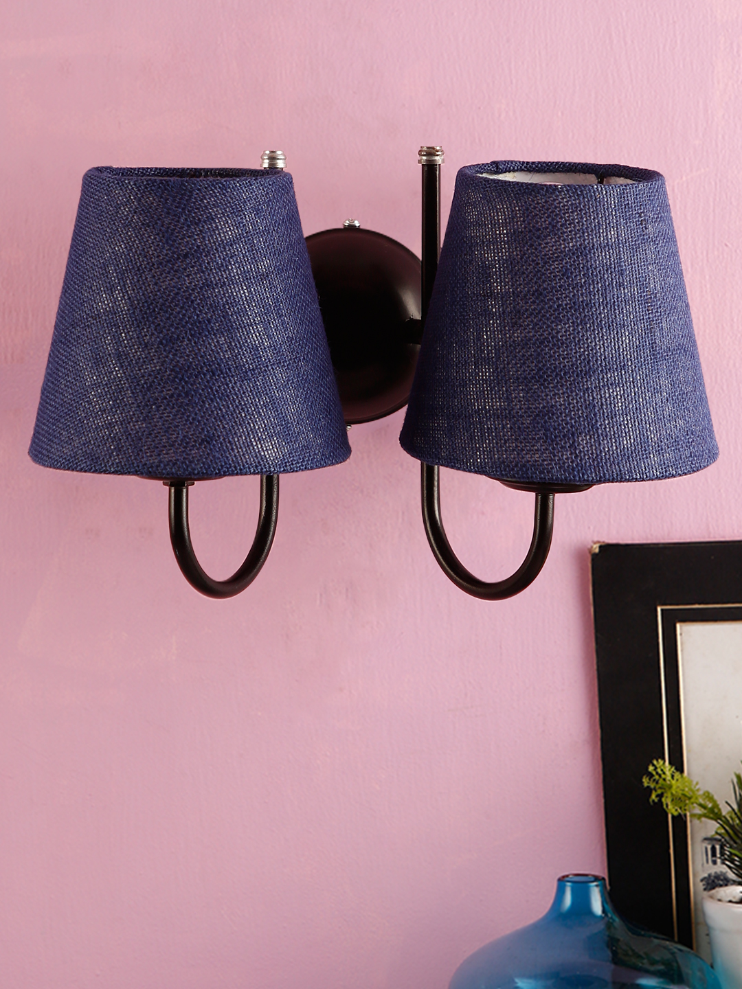 Ambika Home Dual Blue Jute Wall Mounted Lamp Iron Base Decorative Wall Lamp for Living Room, Bedroom & Hallway - Image 2