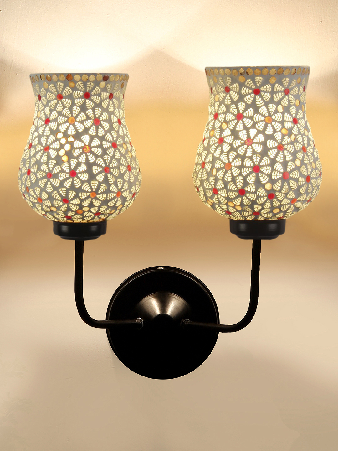 Ambika Home Dual Multicolor Mosaic Glass Wall Mounted Lamp with Iron Base Decorative Wall Lamp for Living Room, Bedroom & Hallway - Image 6