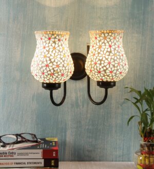 Ambika Home Dual wall Mounted Lamp with Mosaic Glass Decorative Wall Lamp for Living Room, Bedroom & Hallway