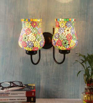 Ambika Home Dual wall Mounted Lamp with Mosaic Glass Decorative Wall Lamp for Living Room, Bedroom & Hallway