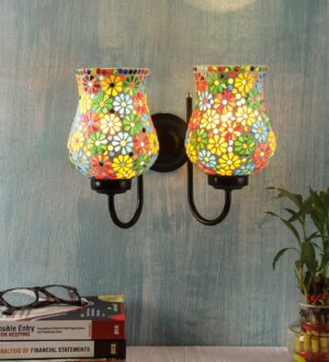 Ambika Home Dual wall Mounted Lamp with Mosaic Glass Decorative Wall Lamp for Living Room, Bedroom & Hallway