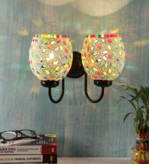 Ambika Home Dual wall Mounted Lamp with Mosaic Glass Decorative Wall Lamp for Living Room, Bedroom & Hallway