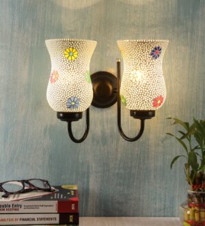 Ambika Home Dual wall Mounted Lamp with Mosaic Glass Decorative Wall Lamp for Living Room, Bedroom & Hallway