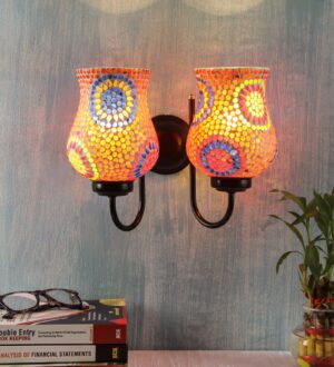 Ambika Home Dual wall Mounted Lamp with Mosaic Glass Decorative Wall Lamp for Living Room, Bedroom & Hallway