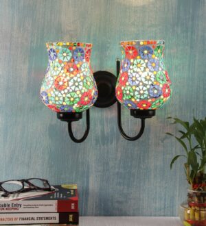 Ambika Home Dual wall Mounted Lamp with Mosaic Glass Decorative Wall Lamp for Living Room, Bedroom & Hallway