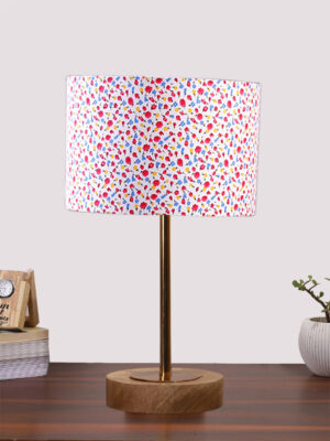 Ambika Home Luxury Premium Devansh Multicolor cotton table lamp with  Natural  Wood Base  & Golden Pipe (7X17 inches)-16 Lamp with Multicolor Shade for Living Room, Bedroom & Hallway