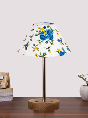 Ambika Home Luxury Premium Devansh Multicolor cotton table lamp with  Natural  Wood Base  & Golden Pipe (10X16.25 inches)-38 Lamp with Multi Shade for Living Room, Bedroom & Hallway