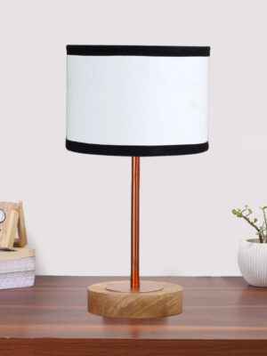 Ambika Home Luxury Premium Devansh Multicolor cotton table lamp with  Natural  Wood Base  & Copper Pipe (7X17 inches)-8 Lamp with Multicolor Shade for Living Room, Bedroom & Hallway
