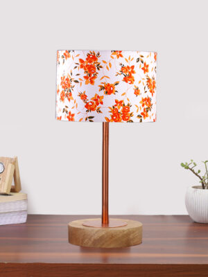 Ambika Home Luxury Premium Devansh Multicolor cotton table lamp with  Natural  Wood Base  & Copper Pipe (7X17 inches)-14 Lamp with Multicolor Shade for Living Room, Bedroom & Hallway