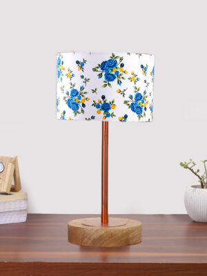 Ambika Home Luxury Premium Devansh Multicolor cotton table lamp with  Natural  Wood Base  & Copper Pipe (7X17 inches)-15 Lamp with Multicolor Shade for Living Room, Bedroom & Hallway