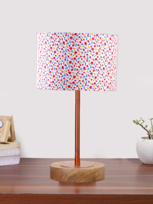Ambika Home Luxury Premium Devansh Multicolor cotton table lamp with  Natural  Wood Base  & Copper Pipe (7X17 inches)-16 Lamp with Multicolor Shade for Living Room, Bedroom & Hallway