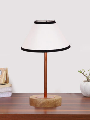 Ambika Home Luxury Premium Devansh Multicolor cotton table lamp with Natural Wood Base & Copper Pipe (10X16.25 inches)-33 Lamp with Multicolor Shade for Living Room, Bedroom & Hallway