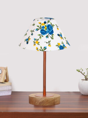 Ambika Home Luxury Premium Devansh Multicolor cotton table lamp with Natural Wood Base & Copper Pipe (10X16.25 inches)-38 Lamp with Multi Shade for Living Room, Bedroom & Hallway