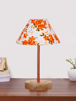 Ambika Home Luxury Premium Devansh Multicolor cotton table lamp with Natural Wood Base & Copper Pipe (10X16.25 inches)-39 Lamp with Multi Shade for Living Room, Bedroom & Hallway