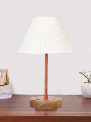 Ambika Home Luxury Premium Devansh Off-white cotton Vintage  lamp with Natural  Wood Base  & Copper Pipe (12x17.75) Lamp with Multi Shade for Living Room, Bedroom & Hallway