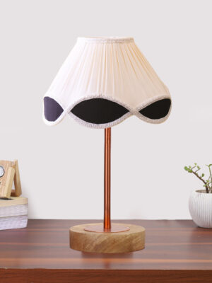 Ambika Home Luxury Premium Devansh Multi-Color cotton Vintage  lamp with Natural  Wood Base  & Copper Pipe  (12x19.25) Lamp with off-white Shade for Living Room, Bedroom & Hallway