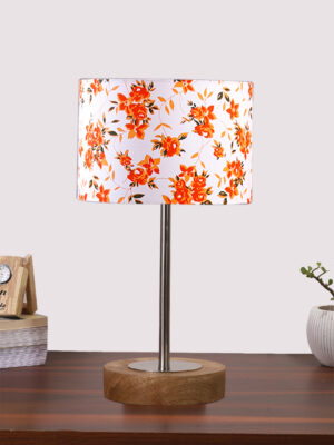 Ambika Home Luxury Premium Devansh Multicolor cotton table lamp with  Natural  Wood Base  & Steel Pipe (7X17 inches)-14 Lamp with Multicolor Shade for Living Room, Bedroom & Hallway