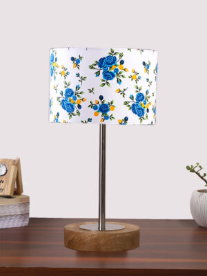 Ambika Home Luxury Premium Devansh Multicolor cotton table lamp with  Natural  Wood Base  & Steel Pipe (7X17 inches)-15 Lamp with Multicolor Shade for Living Room, Bedroom & Hallway