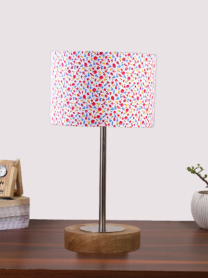 Ambika Home Luxury Premium Devansh Multicolor cotton table lamp with  Natural  Wood Base  & Steel Pipe (7X17 inches)-16 Lamp with Multicolor Shade for Living Room, Bedroom & Hallway