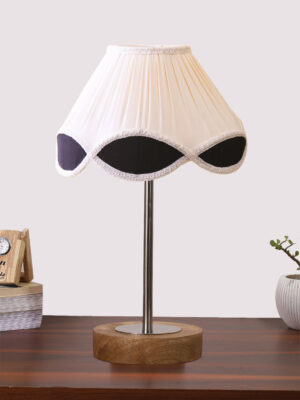 Ambika Home Luxury Premium Devansh Multi-Color cotton Vintage  lamp with Natural  Wood Base  & Steel Pipe  (12x19.25) Lamp with off-white Shade for Living Room, Bedroom & Hallway