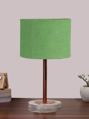 Ambika Home Luxury Premium Devansh Blue Jute table lamp with Natural  Wood Base  & Steel Pipe (10X16.25 inches)-37 Lamp with Blue Shade for Living Room, Bedroom & Hallway