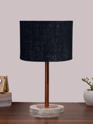 Ambika Home Luxury Premium Devansh Multicolor cotton table lamp with  Natural  Wood Base  & Steel Pipe (10X16.25 inches)-39 Lamp with Multi Shade for Living Room, Bedroom & Hallway
