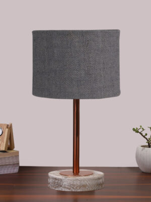 Ambika Home Luxury Premium Devansh Off-white cotton Vintage  lamp with Natural  Wood Base  & Steel Pipe  (12x8x19.25) Lamp with Off-white Shade for Living Room, Bedroom & Hallway