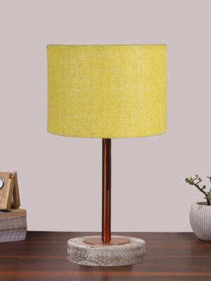 Ambika Home Luxury Premium Devansh Off-white cotton Vintage  lamp with Natural  Wood Base  & Steel Pipe  (12x17.75) Lamp with off-white Shade for Living Room, Bedroom & Hallway