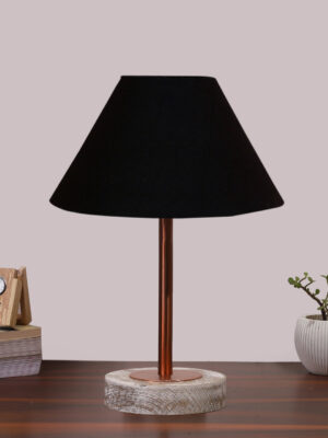 Ambika Home Luxury Premium Devansh Off-white cotton Vintage  lamp with Natural  Wood Base  & Steel Pipe (12x17.75) Lamp with Multi Shade for Living Room, Bedroom & Hallway