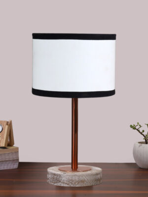 Ambika Home Luxury Premium Devansh Black cotton table lamp with  Natural  Wood Base  & Steel Pipe (10X16.25 inches)-28 Lamp with Black Shade for Living Room, Bedroom & Hallway