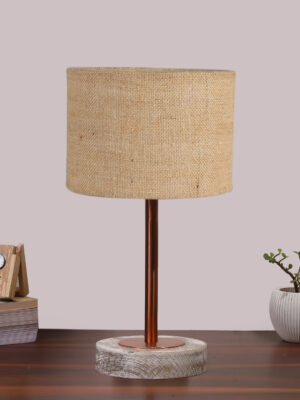 Ambika Home Luxury Premium Devansh Red cotton table lamp with  Natural  Wood Base  & Steel Pipe (10X16.25 inches)-29 Lamp with Red Shade for Living Room, Bedroom & Hallway
