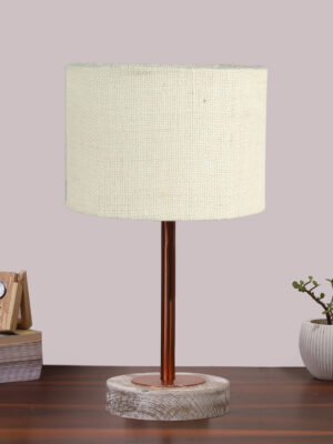Ambika Home Luxury Premium Devansh Orange cotton table lamp with  Natural  Wood Base  & Steel Pipe -(10X16.25 inches)-30 Lamp with Orange Shade for Living Room, Bedroom & Hallway