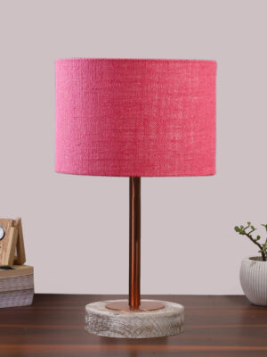 Ambika Home Luxury Premium Devansh Yellow cotton table lamp with  Natural  Wood Base  & Steel Pipe (10X16.25 inches)-31 Lamp with Yellow Shade for Living Room, Bedroom & Hallway