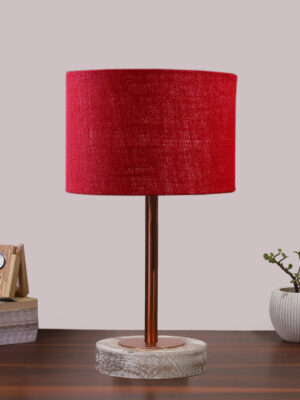 Ambika Home Luxury Premium Devansh Grey cotton table lamp with  Natural  Wood Base  & Steel Pipe (10X16.25 inches)-32 Lamp with Grey Shade for Living Room, Bedroom & Hallway
