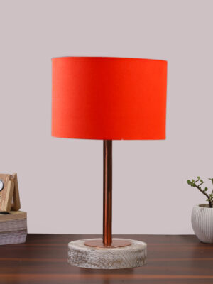 Ambika Home Luxury Premium Devansh Grey Jute   table lamp with  Natural  Wood Base  & Steel Pipe (7X17 inches)-17 Lamp with Grey Shade for Living Room, Bedroom & Hallway
