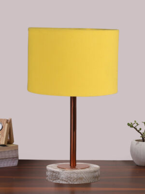 Ambika Home Luxury Premium Devansh Yellow  Jute   table lamp with  Natural  Wood Base  & Steel Pipe (7X17 inches)-17 Lamp with Yellow Shade for Living Room, Bedroom & Hallway