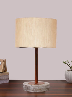 Ambika Home Luxury Premium Devansh Brown Jute   table lamp with  Natural  Wood Base  & Steel Pipe (7X17 inches)-17 Lamp with Brown Shade for Living Room, Bedroom & Hallway