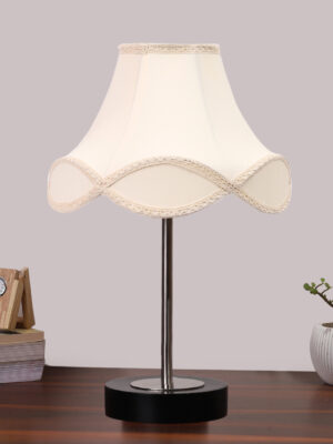 Ambika Home Luxury Premium Devansh Off-white cotton Vintage  lamp with Black wood base & Steel Pipe  (12x19.25) Lamp with off-white Shade for Living Room, Bedroom & Hallway