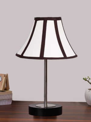 Ambika Home Luxury Premium Devansh Off-white cotton Vintage  lamp with Black wood base & Steel Pipe (12x17.75) Lamp with Multi Shade for Living Room, Bedroom & Hallway