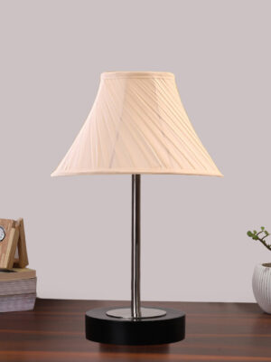 Ambika Home Luxury Premium Devansh Off-white cotton Vintage Cross Pleated   lamp with Black wood base & Steel Pipe  (12x17.75) Lamp with off-white Shade for Living Room, Bedroom & Hallway