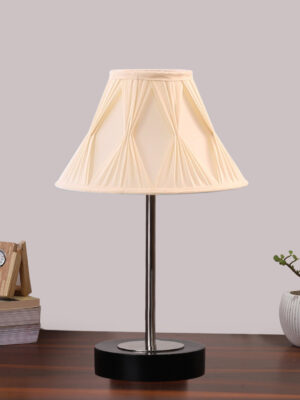 Ambika Home Luxury Premium Devansh Off-white cotton Vintage Curtain Pleated   lamp with Black wood base & Steel Pipe  (12x17.75) Lamp with off-white Shade for Living Room, Bedroom & Hallway