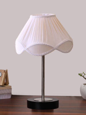 Ambika Home Luxury Premium Devansh Off-white cotton Vintage  lamp with Black wood base & Steel Pipe  (12x19.25) Lamp with off-white Shade for Living Room, Bedroom & Hallway