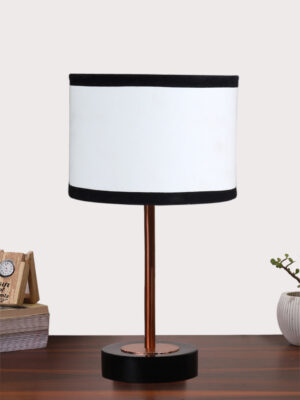Ambika Home Luxury Premium Devansh Multicolor cotton table lamp with  Black wood base & Copper finish Metal (7X17 inches)-8 Lamp with Multicolor Shade for Living Room, Bedroom & Hallway